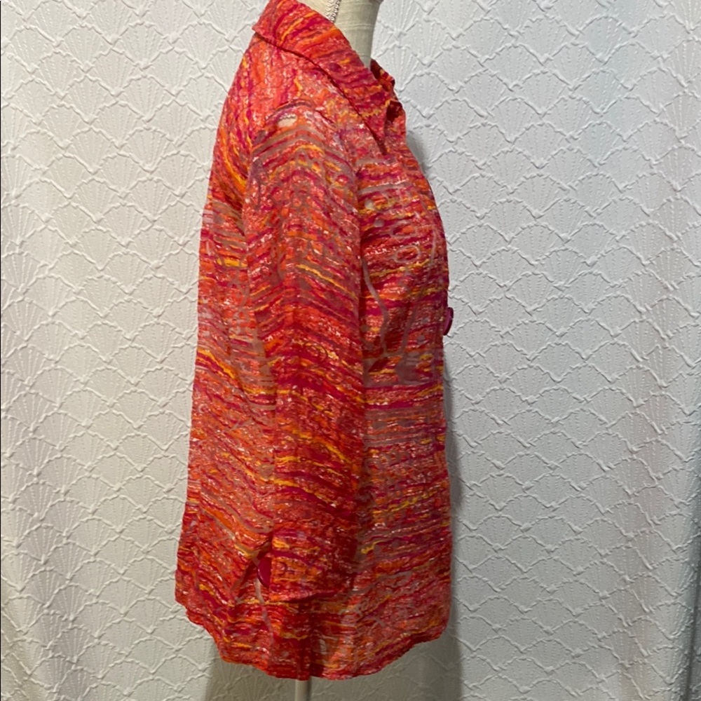 Multiples Vibrant Red Button-Down Shirt sheer jac… - image 7